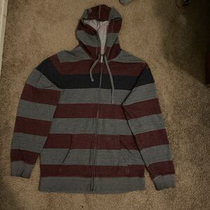Trinity Men's Maroon and Gray Striped Zip-Up Hoodie